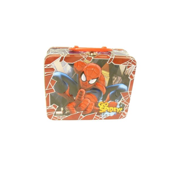 Marvel 3-D Spider-Man "Go Spidey!" Metal Lunchbox Red Handle & Web Design - Picture 1 of 4